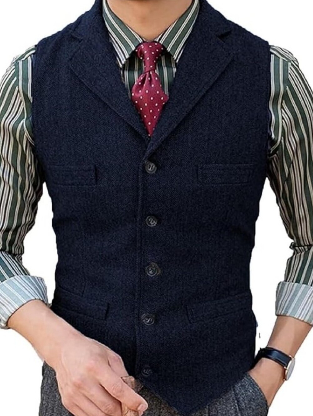 Vintage Style Navy/Charcoal Tweed 4 Pocket Vest Size XL NWOT